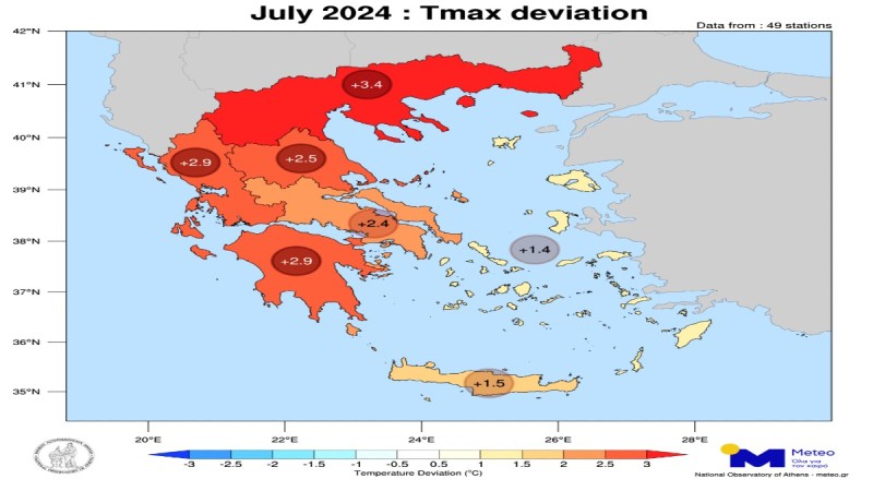 Χάρτης με ζέστη Ιούλιο