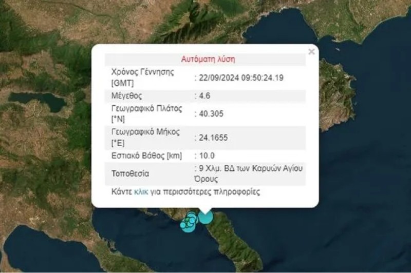 Σεισμός 4,6 Ρίχτερ στη Χαλκιδική